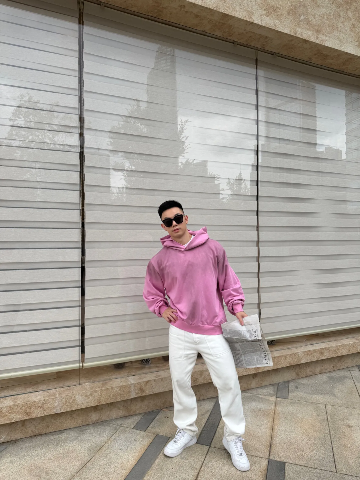 [Upper body picture] Acne mud-dyed washed and distressed hooded sweatshirt (Pink)